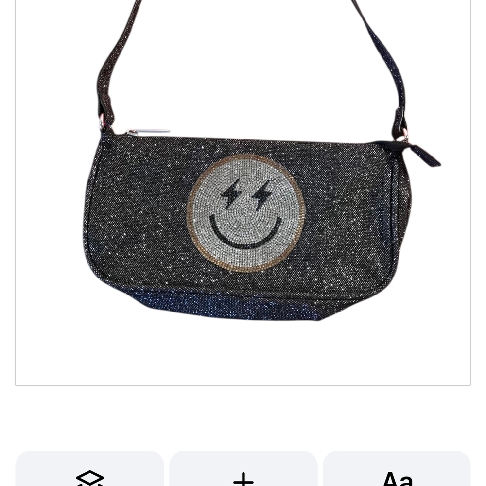 Sparkling Black Shoulder Bag with Smiley Design